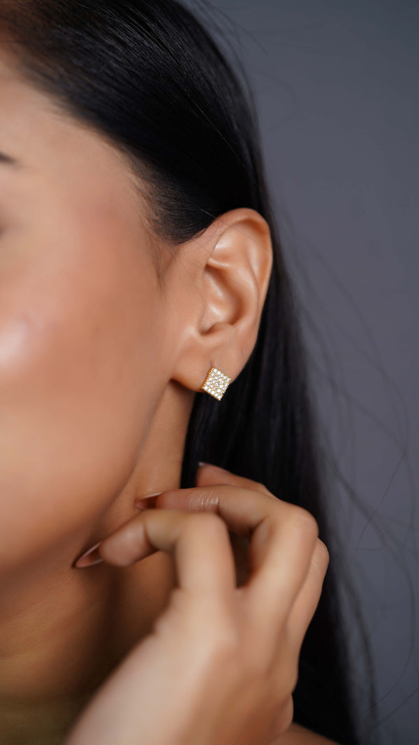 Sparkling Diamond Square Stud Earrings