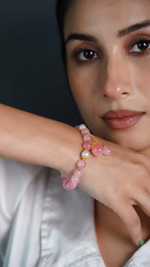 Pink Bow Beaded Bracelet