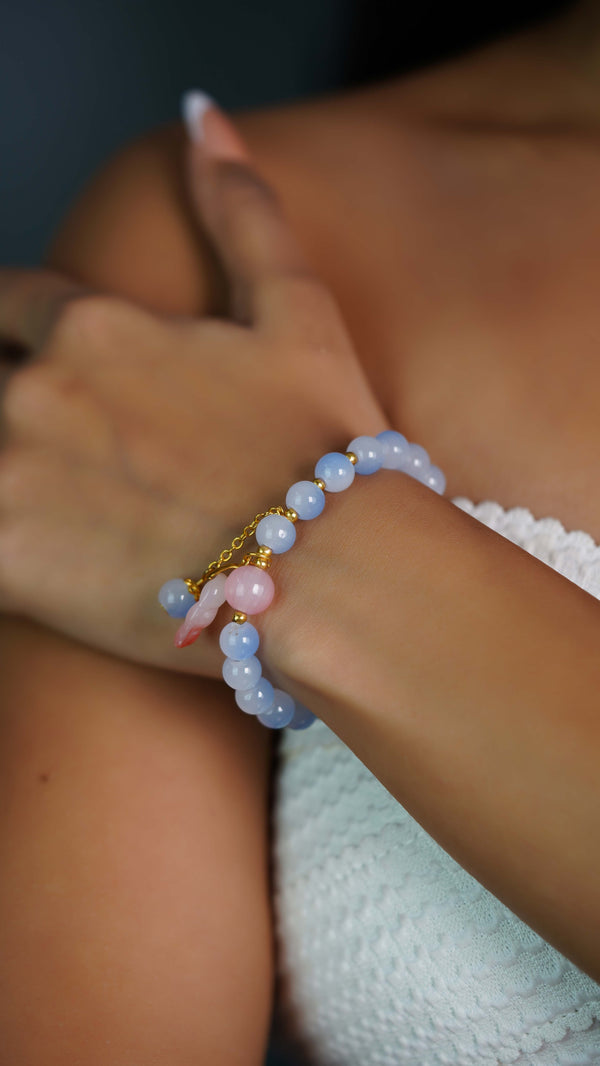Blue and Pink Heart Beaded Bracelet