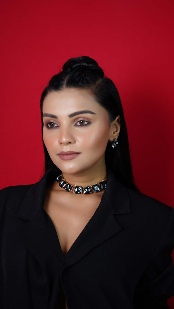 Black Onyx Statement Necklace and Earrings Set