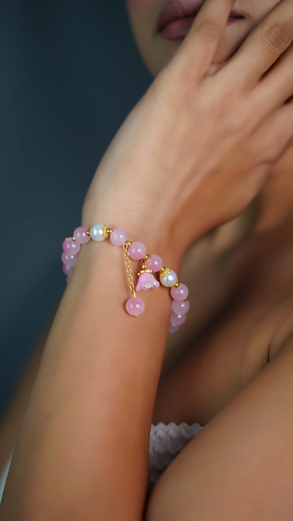 Pink Flower Beaded Bracelet