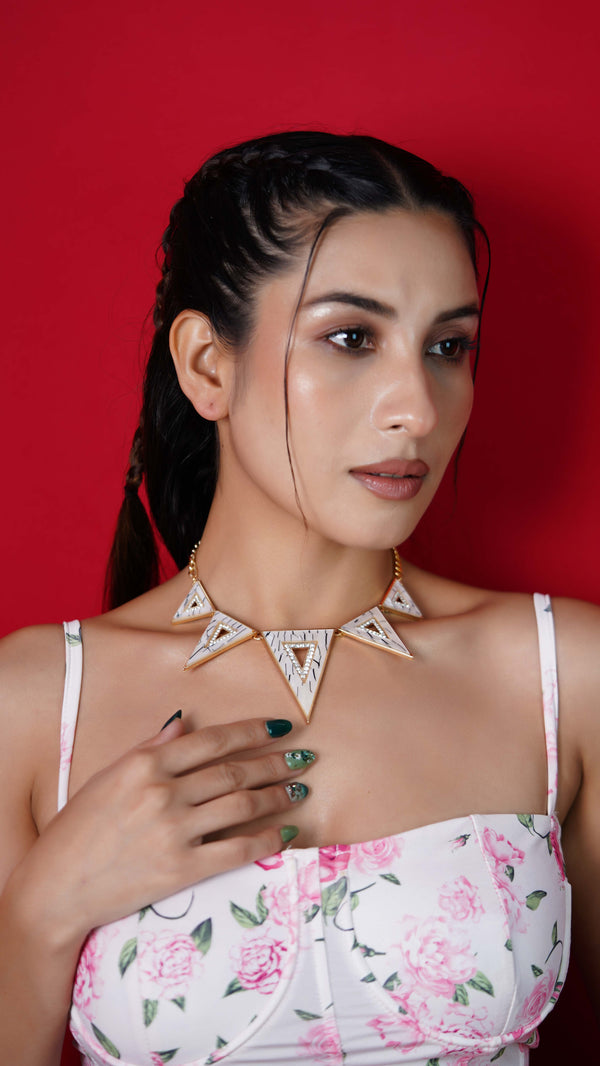 White Triangle Gold Necklace
