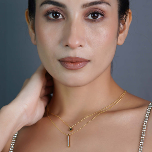 Layered Bar and Circle Gold Necklace