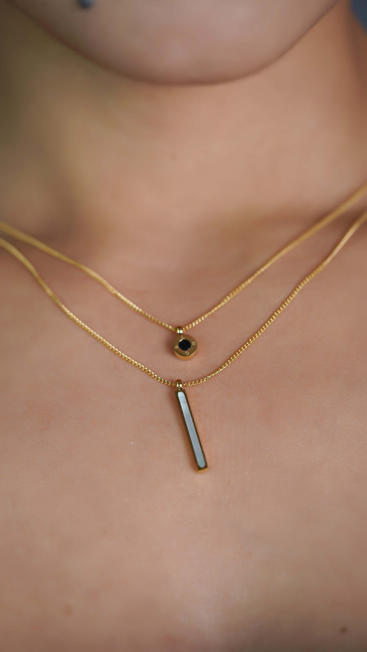 Layered Bar and Circle Gold Necklace