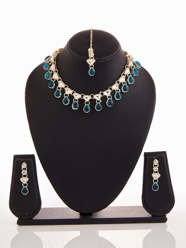 Royal Teal Drop Kundan Set