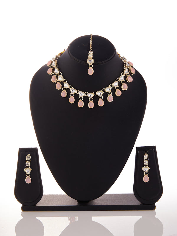 Rose Glow Kundan Necklace Set