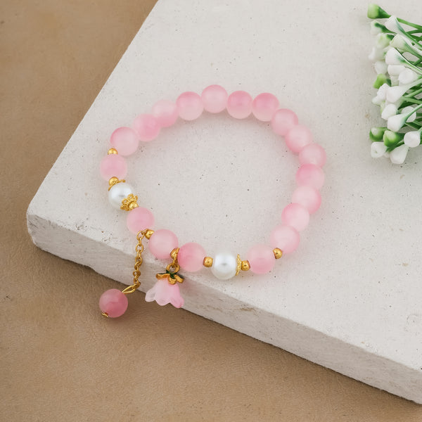 Pink Flower Beaded Bracelet