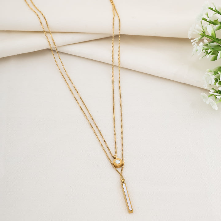 Layered Bar and Circle Gold Necklace