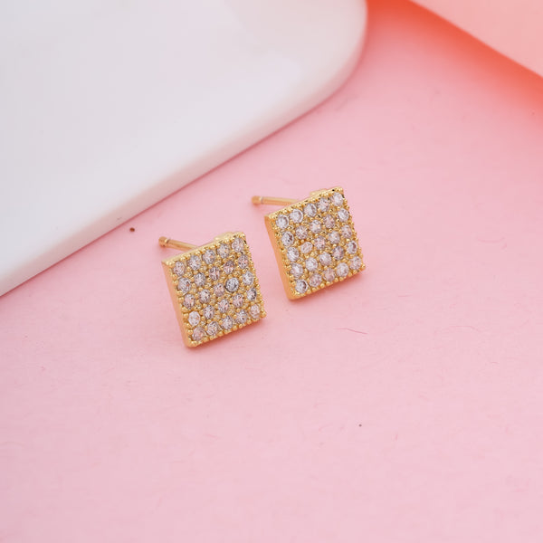 Sparkling Diamond Square Stud Earrings