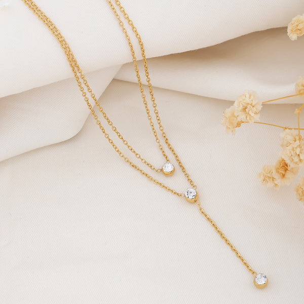 Layered Diamond Drop Gold Necklace