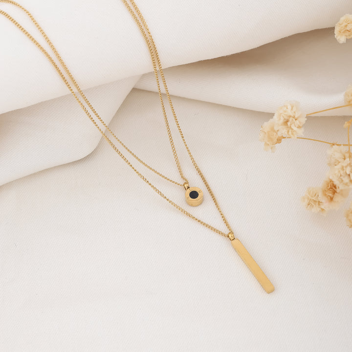 Layered Bar and Circle Gold Necklace