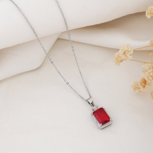 Red Stone Silver Necklace