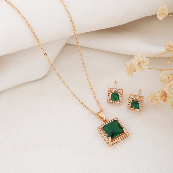 Emerald and Diamond Set Necklace and Earrings