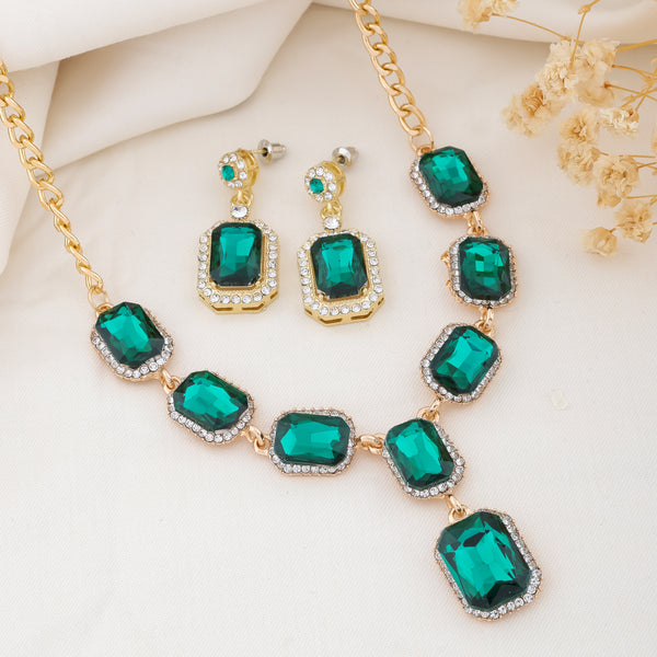 Emerald Statement Necklace and Earrings Set