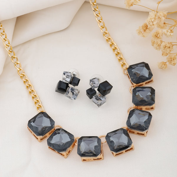 Black Onyx Statement Necklace and Earrings Set