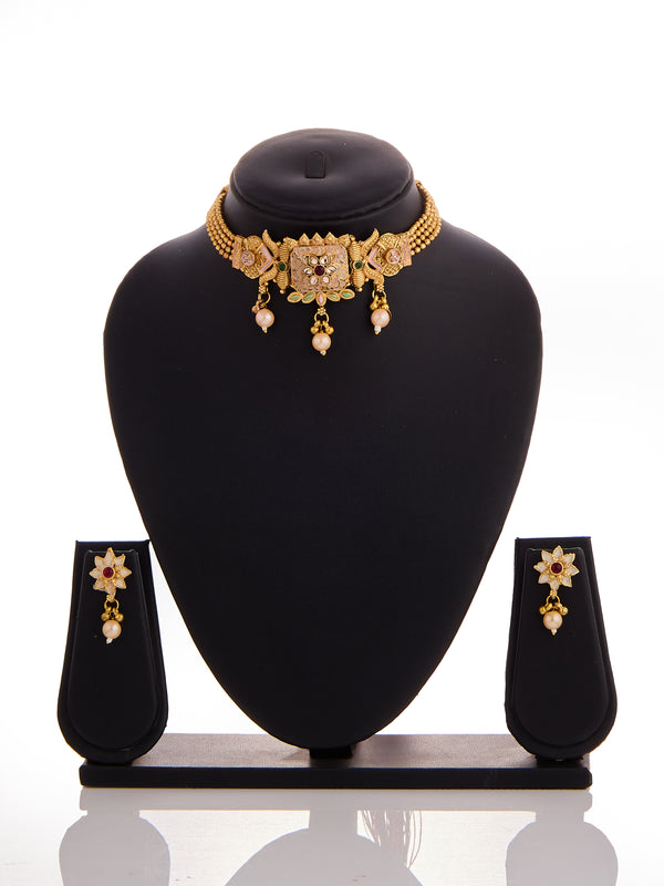 Golden Lotus Kundan Choker Set